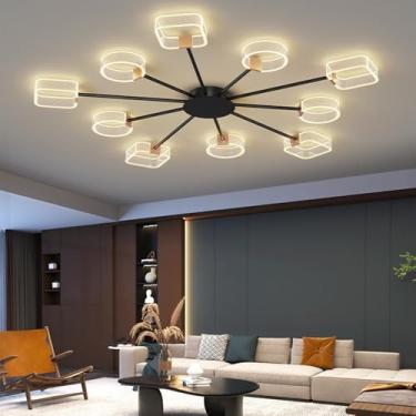 Imagem de Luminária de teto LED moderna e regulável com 10 lâmpadas em formato de chama, temperatura de cor de 3000-6000K, controle remoto e estilo lustre para sala de estar, quarto e sala de jantar.