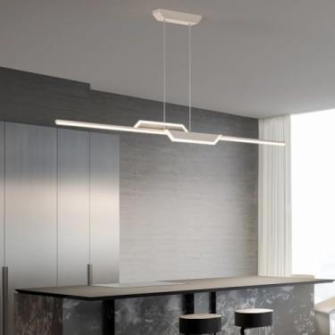 Imagem de Luminária pendente LED linear de 120 cm para sala de jantar, ilha de cozinha, dimerizável com controle remoto, lustre para mesa de jantar, bar, escritório, moderna, com altura ajustável, 72