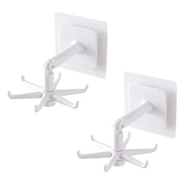 Imagem de 2 peças de Ganchos Cozinha Autoadesivos Utilitários Rotativos 360 para Pendurar Toalha Colar na Parede Porta Armário Sem Prego ABS Design Moderno Simples Uso em Banheiro Quarto e Sala Estar