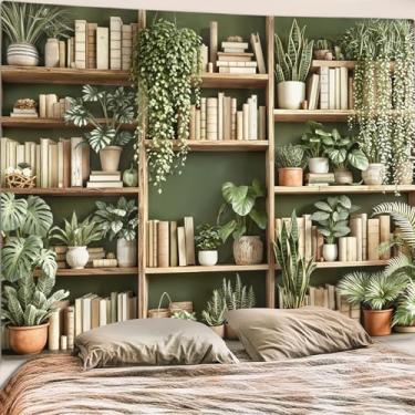 Imagem de Accnicc Tapeçaria de estante de plantas verdes tapeçarias botânicas para pendurar na parede plantas modernas em vasos de plantas pano de fundo tapeçaria extragrande para quarto sala de estar