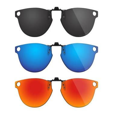 Imagem de Fiskr Óculos de sol polarizados clip-on flip up antirreflexo proteção UV óculos para Ray-Ban Meta Skyler RW4010 & Gen 2 RW4014 52 mm - ajuste compacto - preto clássico e azul gelo e vermelho fogo