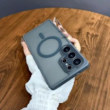 Imagem de Capa magnética de luxo fosca translúcida à prova de choque para Samsung Galaxy S25 S24 S23 Ultra Plus com carregamento sem fio, cinza, para Galaxy S23 Ultra