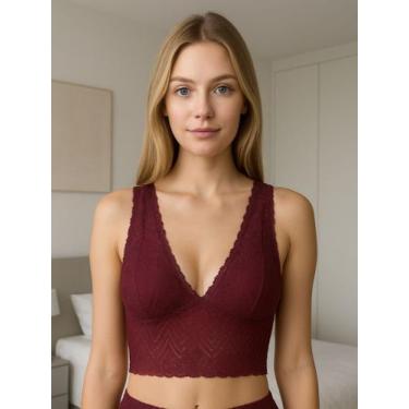 Imagem de Cropped de Renda Blusinha de Alça Grossa - c2 CRIS, Vinho, P