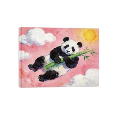 Imagem de BMZFYBS Impressão em tela de arte de parede animal - Panda no céu - Pintura de decoração moderna - Imagens para casa pronta para pendurar tela emoldurada 60 x 80 cm 24 x 31 polegadas