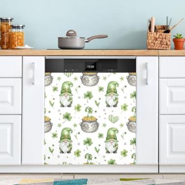 Imagem de ATTX Capa magnética de máquina de lavar louça Gnomos alegres Dia de São Patrício | Adesivo decorativo de eletrodomésticos de 58 x 66 cm para armários domésticos e eletrodomésticos #288