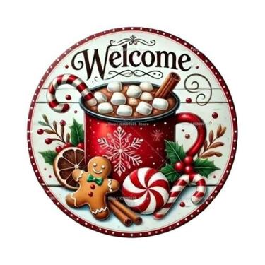 Imagem de Placa De Madeira Feliz Natal 2D Com Gnomo E Boneco De Neve Para Pendur