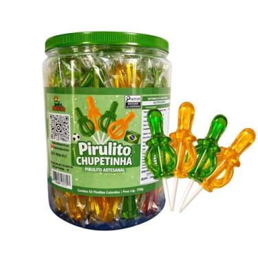 Imagem de Pirulito Chupetinha Artesanal pote com 50 unidades Verde e Amarelo Copa do Mundo – Rei do Pirulito