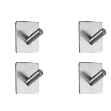 Imagem de Kit 4 Unidades Ganchos de Parede Aço Inox Auto Adesivo para Pendurar Toalhas Multiuso banheiro cabide inclinado quadrado