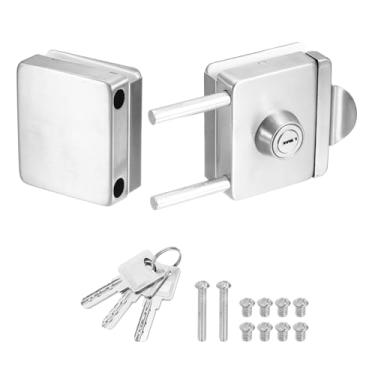 Imagem de PATIKIL Fechadura de porta de vidro, aço inoxidável 304, sem moldura, fechadura quadrada, tipo duplo oscilante para espessura de 10-12 mm com alça e 3 chaves para casa de banho de hotel, prata