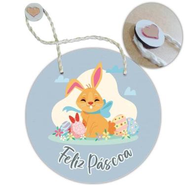 Imagem de Placa Porta com Alça Feliz Páscoa Coelho Coelha Ovo Guirlanda 19cm - R