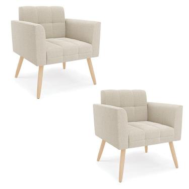 Imagem de Poltrona Sala Estar Pé Palito Natural Kit 2 Elisa Bouclê Bege D03 - D'rossi