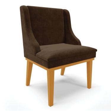 Imagem de Cadeira De Jantar Liz Suede Base Madeira Castanho Marrom