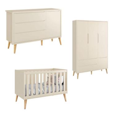 Imagem de Jogo De Quarto Para Bebê Completo 3 Portas Théo New Areia Fosco Com Natural - Reller