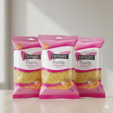 Imagem de Kit 3 Cera Depilatória Em Pérolas Natural Com Mel 1kg Depimiel