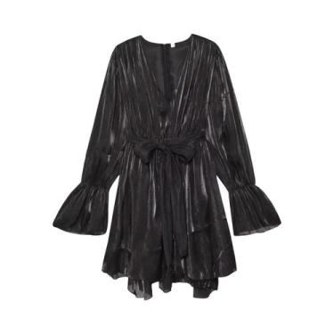 Imagem de Vestido Elegante De Manga Longa Em Seda Sintética Para Mulheres, Vesti