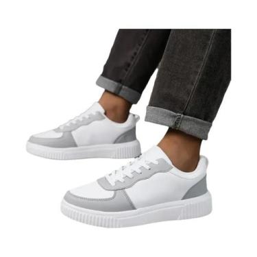 Imagem de Tênis Casuais Masculinos Brancos Para Skate, Moda, Caminhada Ao Ar Liv