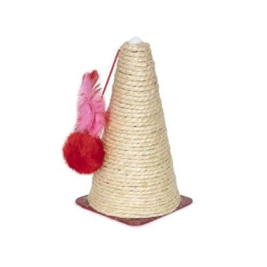Imagem de Arranhador para Gato Cone Sisal Bola Pelúcia Penas Chocalho - Agentepe