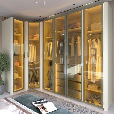 Imagem de Guarda Roupa Modulado com LED e Vidro Reflecta 6 Portas com Pes MDF Innova Gelius