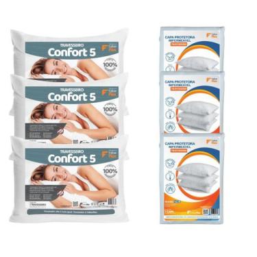 Imagem de 3 Travesseiros Confort Macios 5 com 3 Capas Protetoras - Faiber Flex