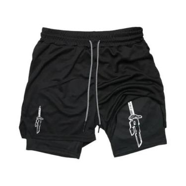 Imagem de Shorts De Compressão Masculinos 2 Em 1 Para Corrida E Treino Com Bolso