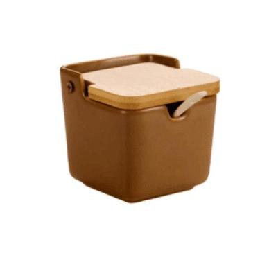 Imagem de Saleiro Havana Cuba Terracota 300ml Ceramica C/ Tampa Bambu Wellmix, U