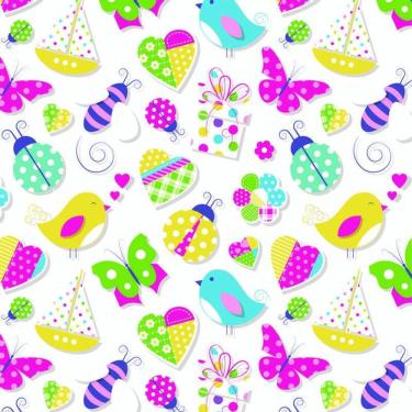 Imagem de Papel De Parede Adesivo Colorido Flores Pássaros Borboletas