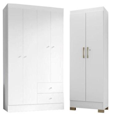 Imagem de Guarda Roupa Solteiro Versa 4 Portas Branco Rosa Flex Fosco com Armári