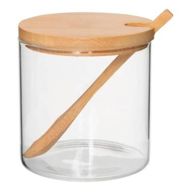 Imagem de Pote Para Condimentos Tempero Vidro Com Tampa De Bambu Colher 300ml - 