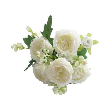 Imagem de Buquê De Rosas E Peônias Com 5 Cabeças Flores Artificiais Decoração Pa