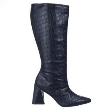 Imagem de Bota Leruchel Cano Alto Salto Geometrico Croco Preto-Feminino