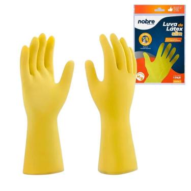 Imagem de Par De Luvas Nobre Látex M P- Agentes Químicos Resistente E Segura Amarelo