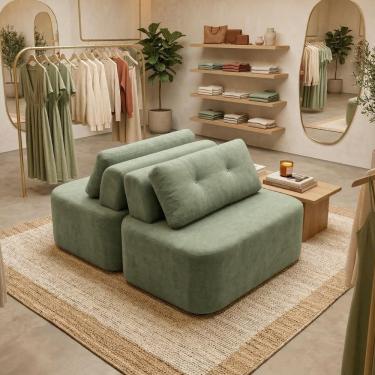Imagem de Sofá Modular Cielo 120X180cm Recepção Loja Sala de Estar 2 Módulos Bouclê Verde - Montanari`s Decor