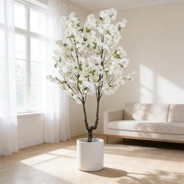 Imagem de Flor de cerejeira artificial, árvore de flor branca sintética, árvore de cerejeira falsa de 1,8 m para ambientes internos e externos para decoração de casa
