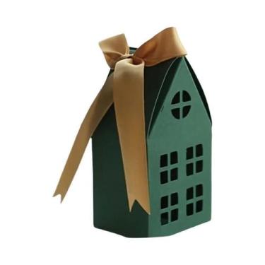 Imagem de Caixas De Doces Em Formato De Casa De Natal, 10 Peças, Papel Kraft, Sa