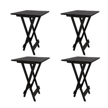 Imagem de Conjunto 4 Mesa Bistrô de Madeira Dobrável Quadrada Reforçada para Varanda e Comércio Altas - Preto