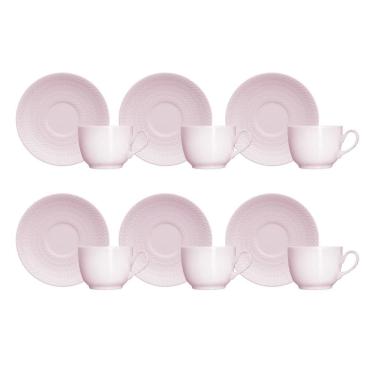 Imagem de Kit 06 Xícara Café Pires Rosa Chevron Germer Porcelanas