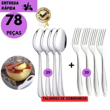 Imagem de Kit 78 Talheres Jogo de Sobremesa de Aço Inoxidável Colher e Garfo de 
