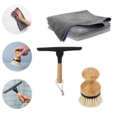 Imagem de Kit 3 Peças para Lavanderia Escova Rodo e 3 Panos Microfibra - OIKOS, 