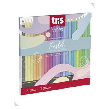 Imagem de Kit Lápis Cor Tris Vibes Pastel 24 Cores Macio + 1 Lápis 6b