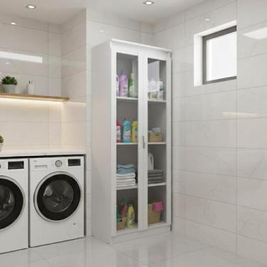 Imagem de Armário Multiuso Lavanderia 2 Portas com Vidro 60cm Multimóveis CR3005
