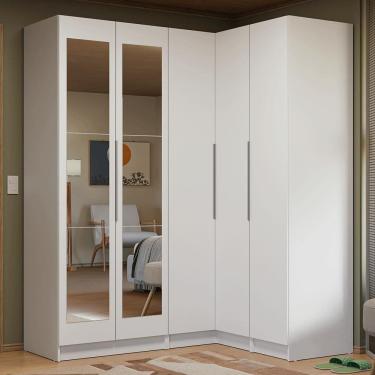 Imagem de Guarda-Roupa Modulado de Canto 310 cm 5 Portas com Espelhos 2 Gavetas Branco Neo Madesa 03
