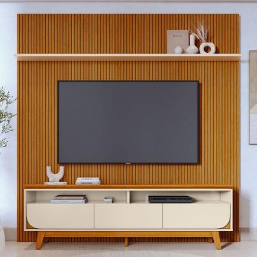 Imagem de Rack Para Sala Com Painel Ripado Para TV 75 Pol Lavine M07 Cinamomo Off White - Lyam Decor