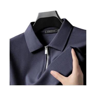 Imagem de Camisa Polo Masculina Slim Fit Respirável De Verão, Cor Sólida, Com Zí