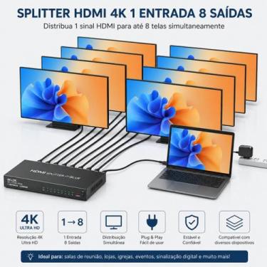 Imagem de Divisor HDMI 1 Entrada 8 Saídas 4K Para TV Monitor Projetor Uso Profis