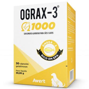 Imagem de Suplemento Avert Ograx-3 1000 para Cães e Gatos - 30 Cápsulas
