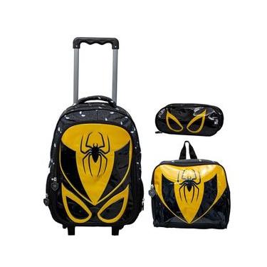 Imagem de Kit Mochila Escolar Infantil De Rodinhas Com Lancheira E Estojo Yins Em Pvc 3d Kids Spider Amarelo