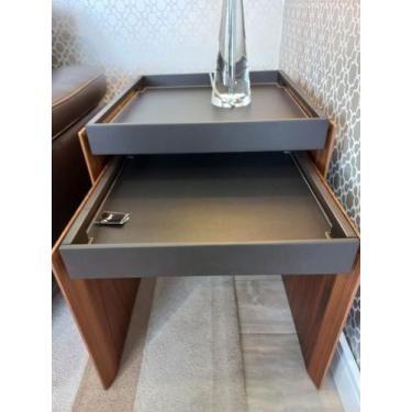 Imagem de Mesa Lateral Concreta de Madeira e Recouro Marrom M - 50x50x45cm - Via