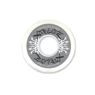 Imagem de Rodas para Patins Inline Main Street Poliuretano 57mm 90A Branca Cinza e Amarela Traxart Jogo com 4 Unidades