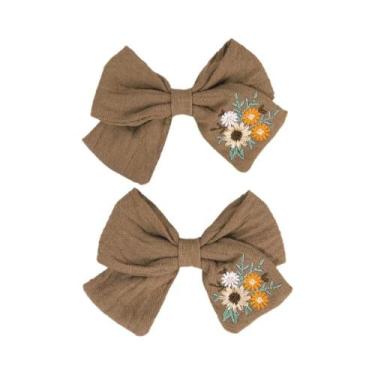 Imagem de Presilha De Cabelo Feminina Com Laço De Tecido Vintage E Bordado Flora
