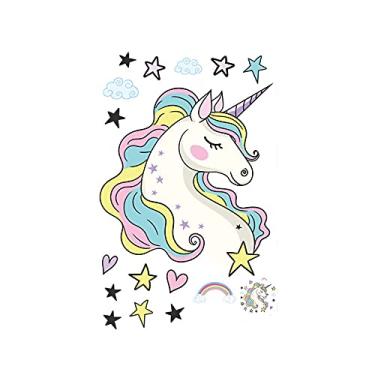 Imagem de WSWJDW Decoração de parede de unicórnio de tamanho grande, decoração de adesivos de parede de unicórnio removível para crianças Gilrs quarto berçário favor de festa de aniversário, branco